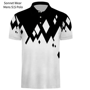 Polo à manches courtes pour homme, imprimé géométrique, séchage rapide, décontracté, tricoté en polyester, blanc et bleu - Product Image 4