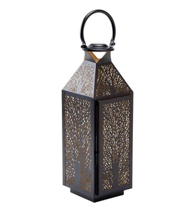 Lanterne en métal noir à la mode et très vendue, design personnalisé, arbres découpés, lanterne marocaine à deux tons - Product Image 2