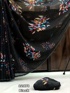 Saree Fabric: Heavy Marshmallow blooming Georgette saree with multi colored digital print swirowski work allover saree - Product Image 3