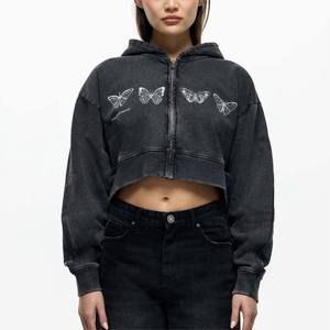 Sudadera Corta con Cremallera y Logo de Mariposa para Mujer, Estilo Casual Urbano, con Parches, Venta al por Mayor, OEM Disponible - Product Image 6