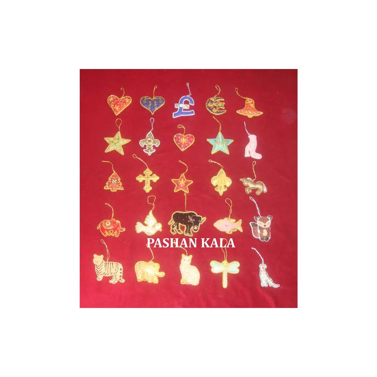 Wholesaler And Exporter Of Golden Zari Work Ornaments With Assorted Design For Zari Embroidery Christmas Hanging Ornaments Gifts