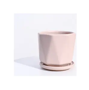 Modern ceramic flower pot and light pink handmade porcelain round vase home decor flower vase for living room