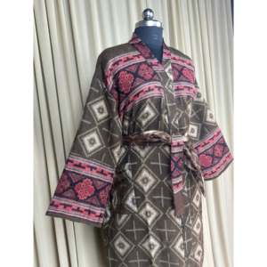 Yak Wool Blend Women's Cozy Winter Diamond Print <b>Cardigan</b> Brown Loungewear Pockets Quirky Romance <b>Kimono</b> Robe ODM Woven Fabric - Product Image 5