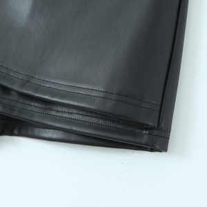 กางเกงขาสั้นสำหรับผู้หญิงกระโปรงสั้นหนัง PU สีดำเอวสูงไร้รอยต่อกางเกงขาสั้นหนังแท้สินค้ามืออาชีพ - Product Image 4