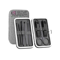 Kit de Manicura Profesional Ecológico con Recubrimiento de Polvo Negro, Herramientas de Acero Inoxidable, Cuidado Personal, Cortaúñas 5 en 1