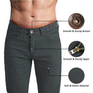 Pantalon en jean décontracté pour homme, coupe slim, coupe décontractée, braguette à boutons, respirant, écologique, 100% coton, pour les voyages de week-end et les activités de plein air - Product Image 6