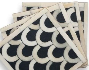 Sous-verres en os incrusté faits à la main avec des motifs ethniques, ensemble de sous-verres design pour une décoration élégante du salon, noyer - Product Image 3