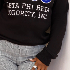 1920 Z Phi B Chenille <b>Sweatshirt</b> Cotton Fleece Embroidered Greek Sorority Zeta Phi Beta <b>Black</b> Pullover Crewneck for Women - Product Image 3