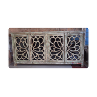 Großhandel Hochwertiger Antiker Mangoholz-Schrank mit 4 Türen Moderne Inneneinrichtung mit 4 Glastüren für Wohn- und Essbereich Option