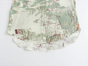 Mujer con Camisa estampada con lazo Vintage cuello redondo manga larga abotonada Blusas femeninas Blusas Chic Tops - Product Image 3