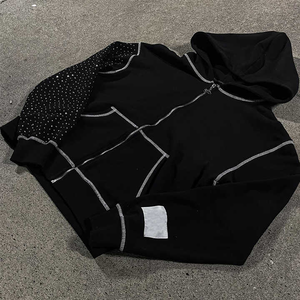 Sweat à capuche surdimensionné en tissu polaire brodé de strass pour homme de qualité supérieure avec logo et couleur personnalisables - Product Image 2