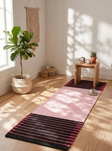 DignityArtHandicraft Contemporary Handmade Chenille <b>Rug</b> Rectangle Black Pink White Home Decor - Product Image 2