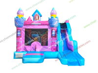 Château Gonflable Rose Personnalisé avec Toboggan, Combo Princesse, Tente de Camping Gonflable, Colonnes d'Obstacles, Aire de Jeu pour Fêtes