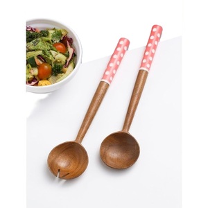 Ensemble de serveurs à salade en bois poli pour salade soupe fruits épicés mélange décor à manger ensemble de serveurs à salade en bois léger - Product Image 6