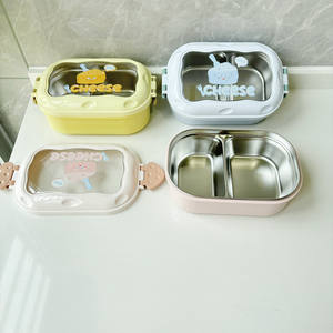 MM nuevo <span class=keywords><strong>2</strong></span> rejillas a prueba de fugas escuela Tiffin Bento caja de almuerzo para niños lindos niños de acero inoxidable aislado contenedor de comida térmica - Product Image 1