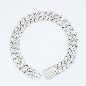 <b>Iced</b>-<b>Out</b> Shiny Diamond Moissanite Sterling Silver VVS Moissanite Rhombic Cuban Bracelet Classic Unisex Party Wedding Jewelry - Product Image 1