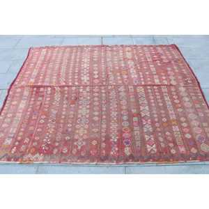 พรมตุรกี, พรมวินเทจขนาด 6.1x7.1 ฟุต, พรมขนสัตว์สีแดงขาวล้วน - Product Image 4