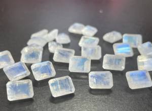 พลอยหลวมสีรุ้งมูนสโตนรูปแปดเหลี่ยม5x7มม. สีฟ้าสดใส - Product Image 4