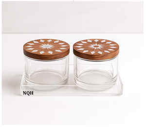 Juego de 3 Recipientes Cuadrados de Acrílico para Almacenamiento de Ramadán 2026, Tapas de Madera con Incrustaciones de Nácar, Recipientes Herméticos Hechos a Mano, Color Marrón Seco - Product Image 5