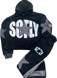 Survêtement décontracté pour homme, style streetwear, délavé à l'acide, brodé, avec sweat-shirt court - Product Image 4