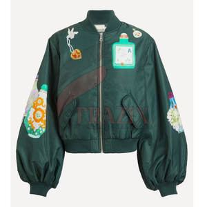 Chaqueta Bomber Ligera de Satén para Invierno con Parches Bordados de Estilo Vintage, Cuello Alto, Diseño Unisex y Parche Único - Product Image 1