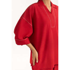 Conjunto de 2 Piezas Ipst-55224 de Viscosa con Textura, Estilo Casual, Tela Crepé, para Primavera/Verano, Largo hasta la Rodilla, Mangas Tres Cuartos - Product Image 2