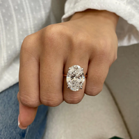 Impresionante Anillo de Diamante Ovalado de 8.00ct Cultivado en Laboratorio para Mujer, Oro de 14K con Baño de Rodio, Certificado IGI, Color E, Diseño Moderno