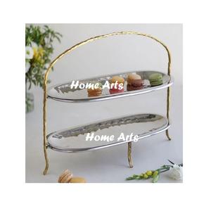 ชุดถาดขนมสีเงิน2ชั้นพร้อมด้ามจับดีไซน์เนอร์ถาดขนมสีเงินสองชั้น - Product Image 3