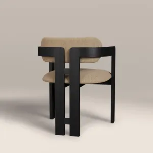 SINTERIOR WALNUT <b>BLACK</b> WOODEN FRAME, BEIGE CUSHION SEAT & BACKREST CURVED <b>DINING</b> <b>CHAIR</b> - Product Image 3