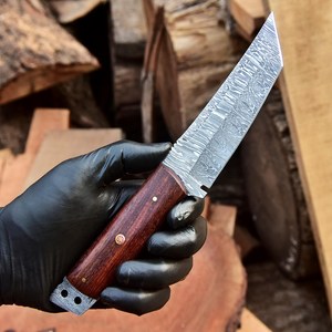 Cuchillo Tanto de Hoja Fija de Acero de Damasco de Forja Nórdica de Grado Industrial OEM, Funda de Madera de Palisandro para Transporte, Hoja Completa, para Caza y Supervivencia - Product Image 4