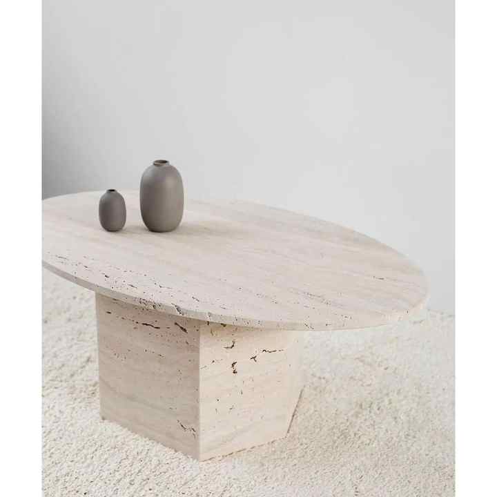 Arte Marble Travertine Ellipse Coffee Table