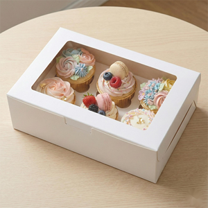 Caja para <span class=keywords><strong>Donuts</strong></span> <span class=keywords><strong>de</strong></span> Papel Blanco con Tapa Transparente, Contenedor Desechable para Llevar Productos Horneados, Pasteles, Exhibición <span class=keywords><strong>de</strong></span> Panadería, Ecológico - Product Image 2