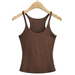 Mujeres transpirable sin mangas 100% algodón/fibra de bambú acanalado camisetas sin mangas muchos colores para la venta - Product Image 3