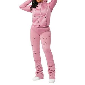 Kivotech Survêtement pour femmes en molleton technique 100% coton de haute qualité, sweat-shirt à capuche uni, survêtement pour femmes, ensembles 2 pièces - Product Image 1