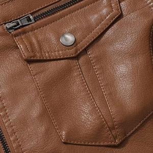 Servicio de OEM de alta calidad, cuello de moda personalizado para hombre, chaquetas de cuero genuino de Color sólido marrón para hombre, chaqueta para hombre - Product Image 6