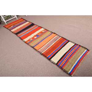 Turkish 2.5x9 ft <b>Rug</b>, <b>Runner</b> Vintage <b>Rug</b>, Orange Blue Polka dot <b>Rug</b> - Product Image 4