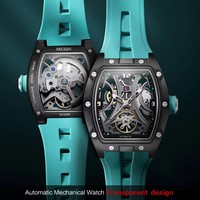Montre mécanique de sport tendance MEGIR pour hommes, montre-bracelet automatique à remontage automatique avec bracelet en silicone, cadran tonneau transparent