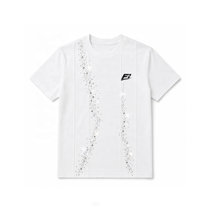 Camiseta de mujer personalizada con cuello redondo y pedrería, manga corta, suave, informal, a la moda, transpirable, de poliéster, para uso diario. - Product Image 2