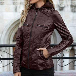 Classic Leather <b>Jackets</b> for Ladies Autumn <b>Women</b> Hooded <b>Zipper</b> <b>Jacket</b> Blank Work <b>Jackets</b> - Product Image 4