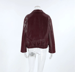 Color sólido 2025 chaqueta de cuero de gran tamaño para mujer bombardero de cuero genuino chaqueta de gran tamaño ropa de mujer chaqueta de cuero Pu - Product Image 3