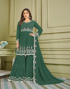 Collection de vêtements de fête pour femmes costume Salwar en fausse Georgette avec broderie et miroir fonctionne au taux le plus bas à vendre - Product Image 6