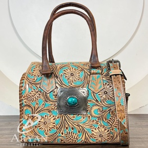 Manufacturer Custom Premium Hand Tooled Genuine Leather Small Travel Duffel Weekender Overnight Compact Carry-On Gym Sports Bags - Product Image 1