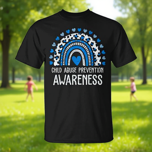 T-Shirt Promozionale Arcobaleno Leopardo per la Consapevolezza e la Prevenzione dell'Abuso sui Bambini - Product Image 3