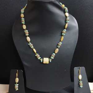 Ensemble de bijoux de mode collier de perles jaunes et turquoises antiques - Product Image 5
