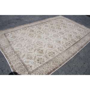 Tapis turc vintage, tapis de 6,8 x 10,7 pieds, tapis en laine gris et blanc à pois - Product Image 3