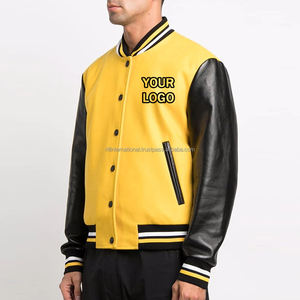 Veste universitaire personnalisée avec logo, veste de baseball en laine et manches en cuir pour hommes, vente en gros - Product Image 1