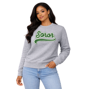 Steel <b>Grey</b> 08 Soror Crewneck <b>Sweatshirt</b> Greek Sorority Womens Pink & Green College Sisterhood Stylish Casual Apparel - Product Image 1