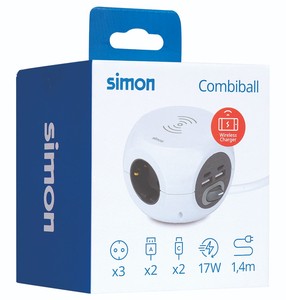 Combiball multi-base a 3 prese + 2 USB, 2 USB-C e ricarica wireless (Simon BM516306) - Product Image 1