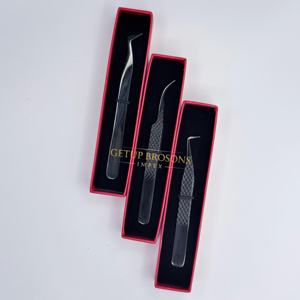 Pinzas para Extensión de Pestañas de Acero Inoxidable, Pinzas de Aislamiento con Punta de Fibra, Acabado Negro Brillante, Herramienta Profesional para Pestañas - Product Image 4