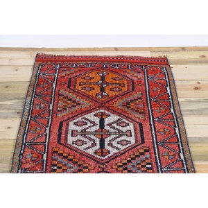 Tapis turc, tapis vintage 2,6x11,4 pieds, tapis en laine géométrique rose orange - Product Image 4